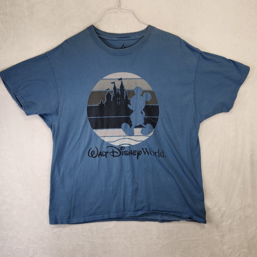 Walt Disney World Mickey Mouse Castle Graphic T-Shirt Blue XL Hanes Mens